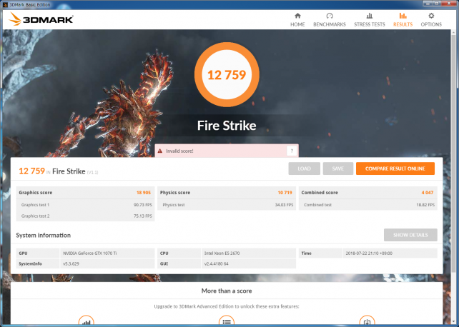 ▲3DMark Fire Strike (GeForce GTX 1070 Ti)