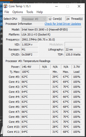 CPU情報、コア温度
