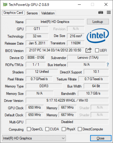 CPU内蔵HDグラフィックスのGPU-Z情報