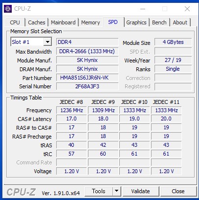 CPU-ZのSPD表示　4GB時