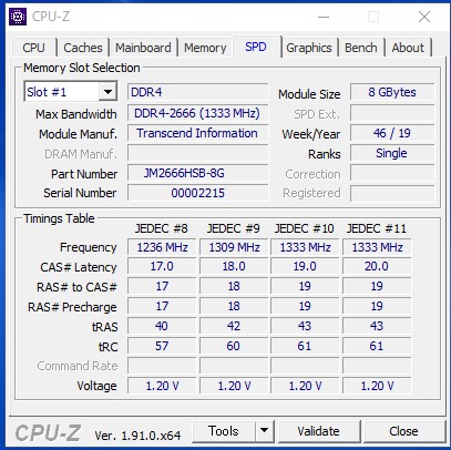 CPU-ZのSPD表示　8GB時