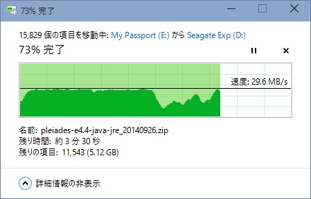 USB 2.0 接続の HDD からデータをコピーしている状況