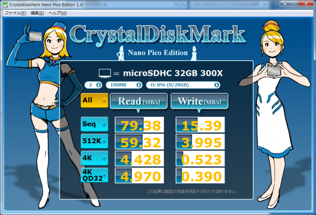 ▲Crystal Disk Mark Nano Pico Edition