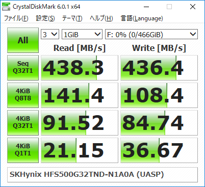 ▲Crystal Disk Mark 6.0.1 （UASP有効）