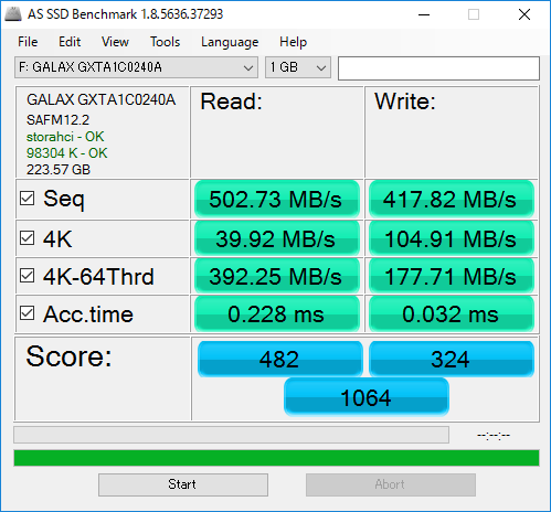 GALAX GXTA1C0240A AS SSD Benchmark