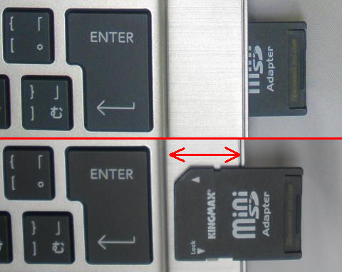 SDカードはキーボードの縁の部分までしか入らない