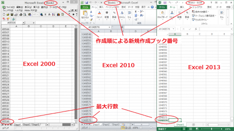 Excel 2000、2010と2013を同時に立ち上げた状態