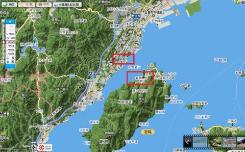 宮島の地図です。船で渡りますよ。