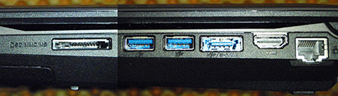 右側　メモリスロット、USB3.0／eSATA、HDMI、LAN