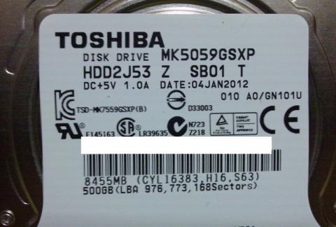 東芝製のHDD 【MK5059GSXP】 500GB/5400rpm