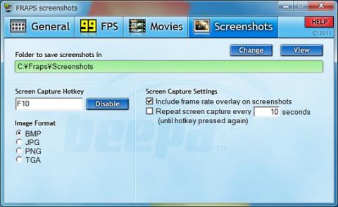 画面２：「Fraps」で保存する画面キャプチャに「FPS値」を入れるための設定