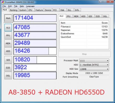 A8-3850+RADEON HD6550Dの結果