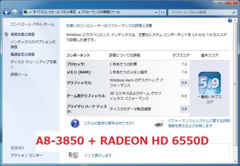 A8-3850+RADEON HD6550Dの結果