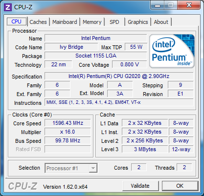 CPU-Z（アイドル時）