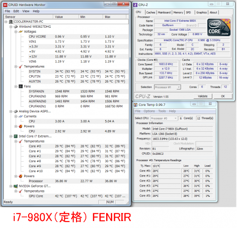 FENRIR i7-980X定格 アイドル時温度