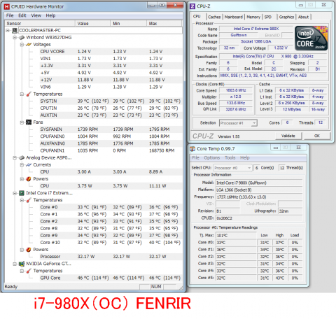 FENRIR i7-980X OC アイドル時温度