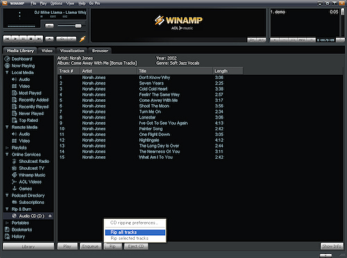 WinampでのCD全曲リッピング