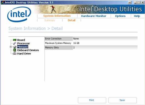 System Inormation の Detail の Memory です。スロットやチャネル数などの情報が表示されています。