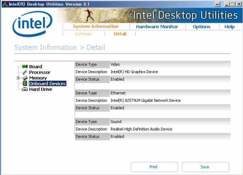 System Inormation の Detail の Onboard Devices です。ビデオ・サウンド・Lanなどの状態が表示されています。