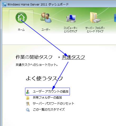 ダッシュボードからユーザーアカウントの追加をクリック
