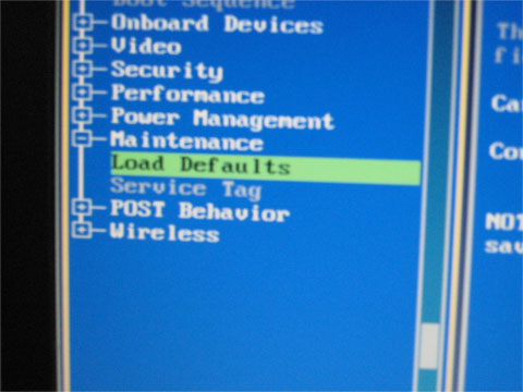 Load Defaults を実行する