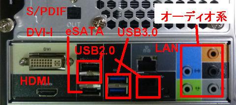 背面端子。CPU内蔵グラフィック時にはDVI-IとHDMI同時使用可