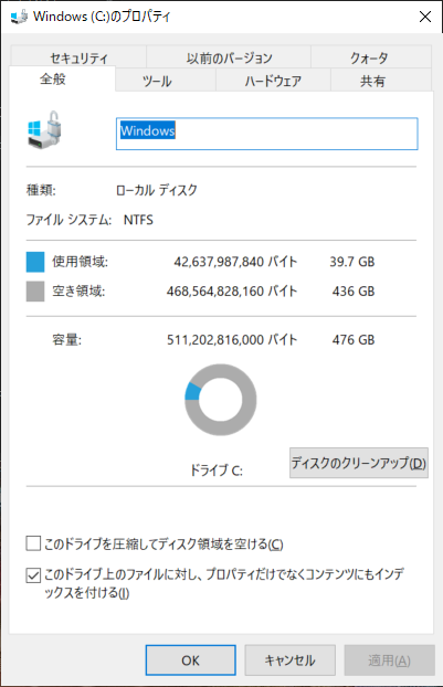 ストレージの増強・変更が困難なモバイルPCでこの空き容量の大きさは助かる