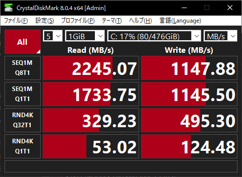ほぼ公称通りの速度(むしろ若干速い)