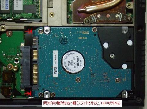 HDDを右へ丁寧にスライド(力要らない)