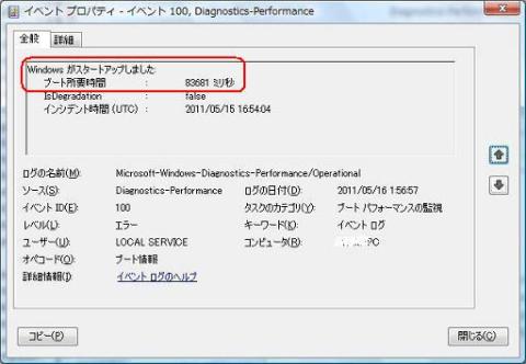 ブート所要時間
