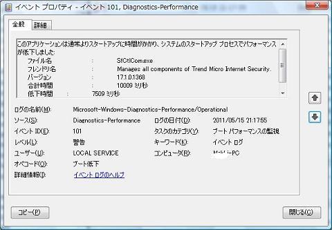 起動時ウイルスバスターが遅延の原因になった。