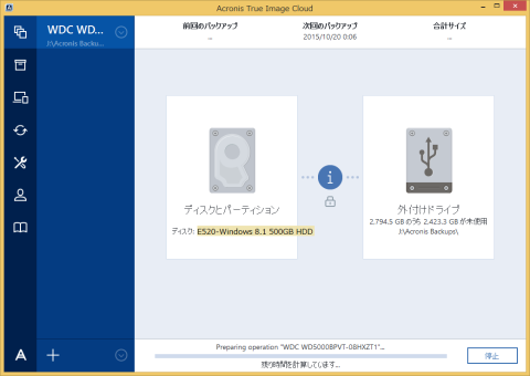 バックアップ開始状態