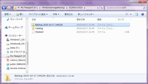 一部作成されたバックアップデータ