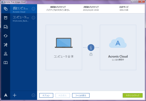 バックアップ済みのデータ量