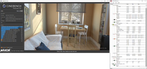Cinebench R20によるCPUのベンチスコアと温度結果