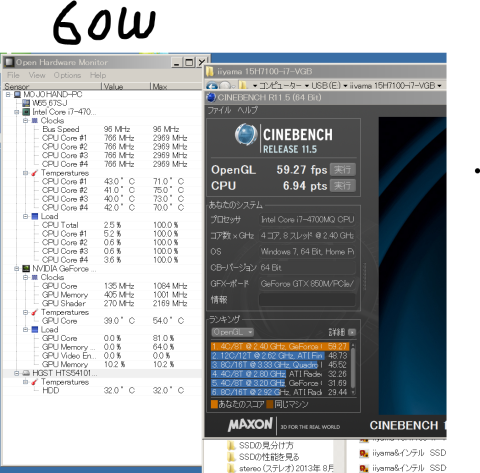 CINEBENCH NVIDIA GeForce GTX 850M 消費電力60W