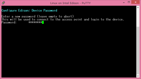 configure_edison --setupと入力し、設定ウィザードに入ります。