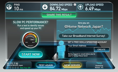 Speed Testの結果例（80GHzオーバー）