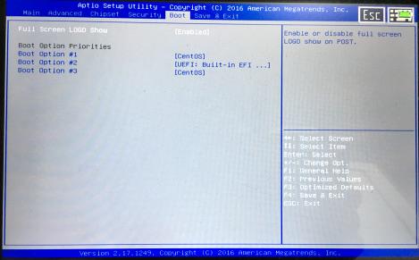 BIOSからCentOSが認識されている状態