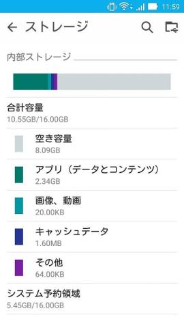 空き容量が 10.55 GB になった