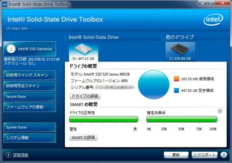 インテル SSDツールボックストップ 通常表示
