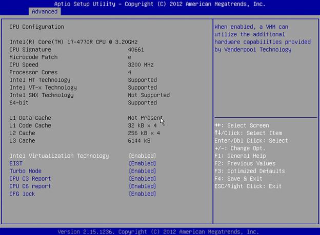 Advanced - CPU Configuration画面