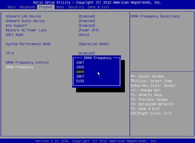 DRAM Frequency Setup画面