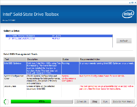 「Intel SSD Optimizer」実行中