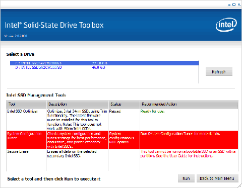 「System Configuration Tuner」を選択、色が反転したら、「Run」をクリック