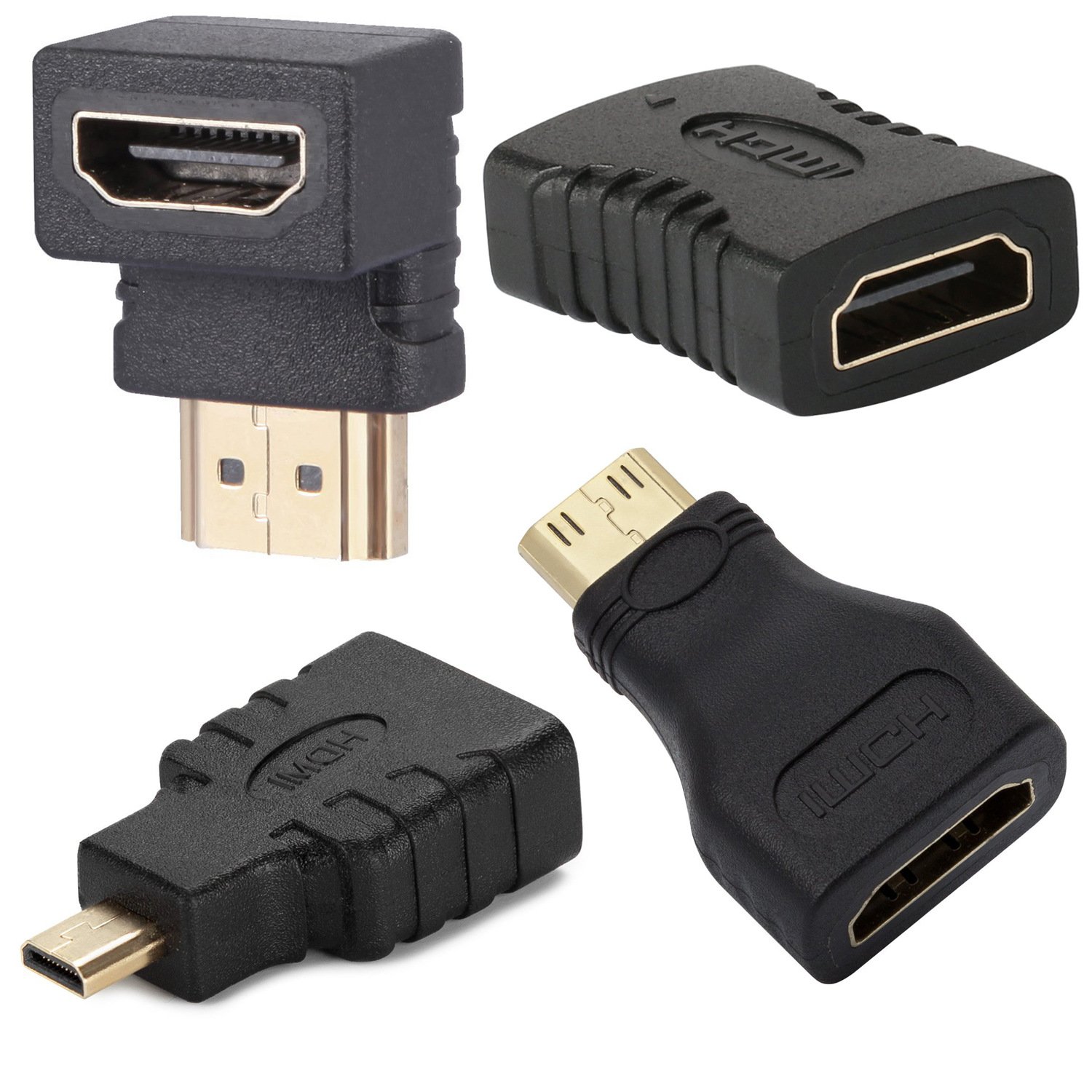 各種HDMI変換アダプター 全部に対応 HDMI 接続 変換 4つセット mini HDMI ＆ micro HDMI 90° L型 延長
