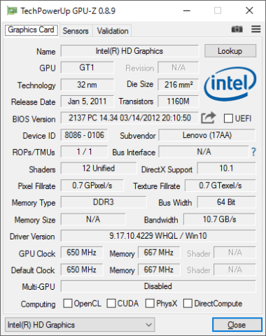 CPU内蔵HDグラフィックスのGPU-Z情報
