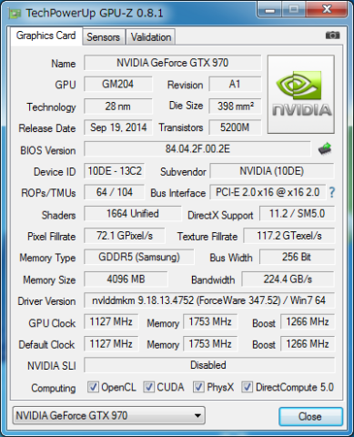 GPU-Z GF PGTX970-OC/4GD5 MINI