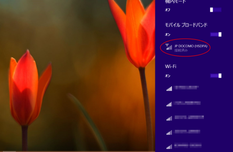 ▲JP DOCOMO (HSDPA)で接続されている