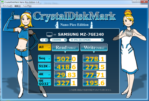 ▲Crystal Disk Mark Nano Pico Edition